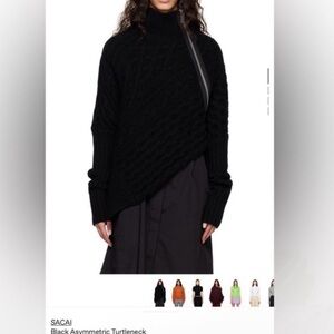 Sacai Black Asymmetric Cable Turtleneck Sweater